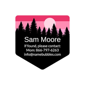 dishwasher safe information labels with forest silhouette and sky design