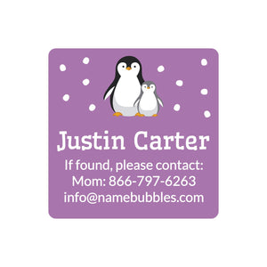 dishwasher safe square contact labels with a pair of penguins