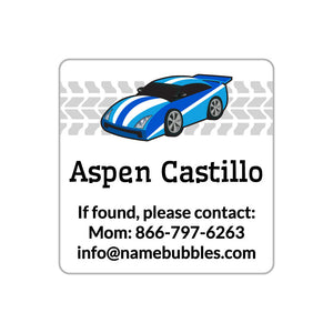 race car blue contact name labels