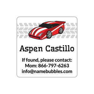 race car red contact name labels