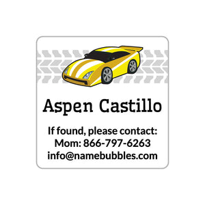 race car yellow contact name labels