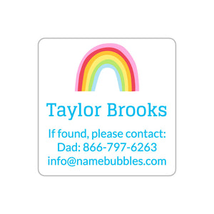 rainbows white sky blue square contact information name labels