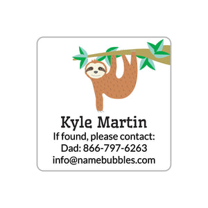information stickers with sloth hanging from tree branch design