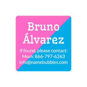 two-tone pink bright blue contact labels